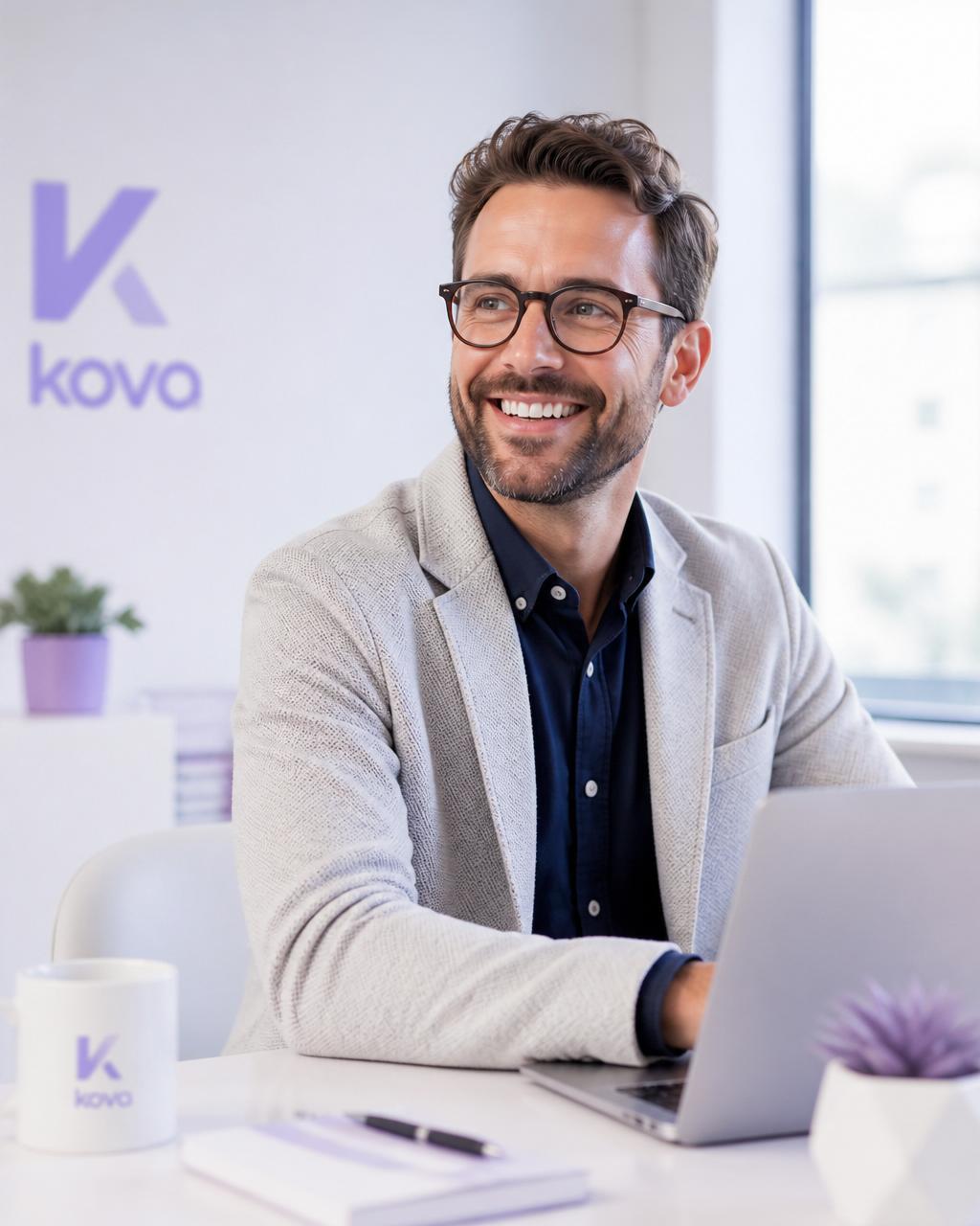 Smiling professional working on laptop